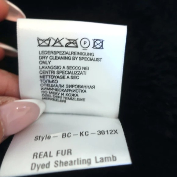 Saks Fifth Avenue Shearling Peplum Coat Black/Navy Size Medium - Picture 8 of 8